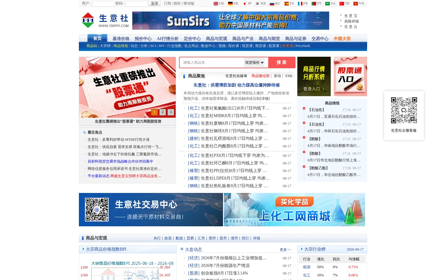 生意社 页面快照